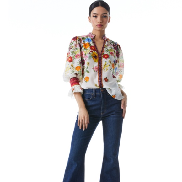 ALICE + OLIVIA Ilan Smocked Floral Blouse - Picture 7 of 14